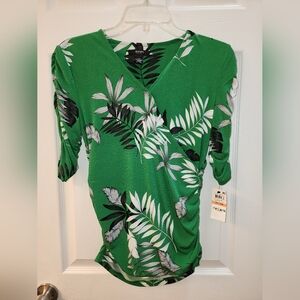 Alfani Emerald Leaf Pattern Wrap Top